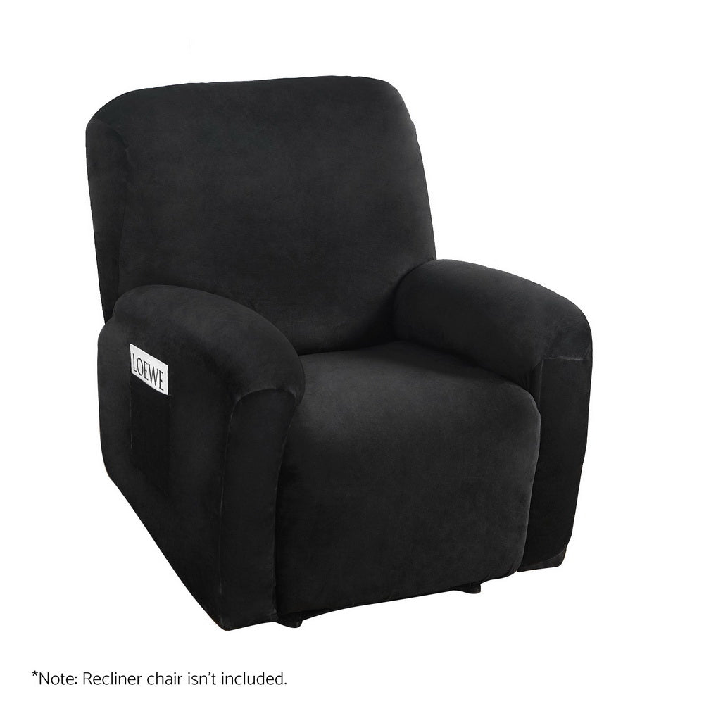 Artiss Recliner Chair Covers 1 Seater Velvet Black - NuSea