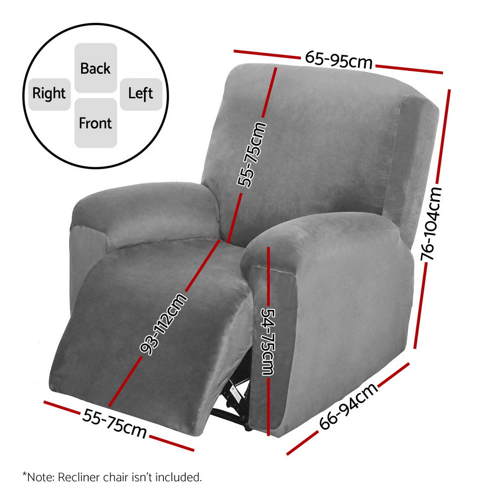 Artiss Recliner Chair Covers 1 Seater Velvet Grey - NuSea