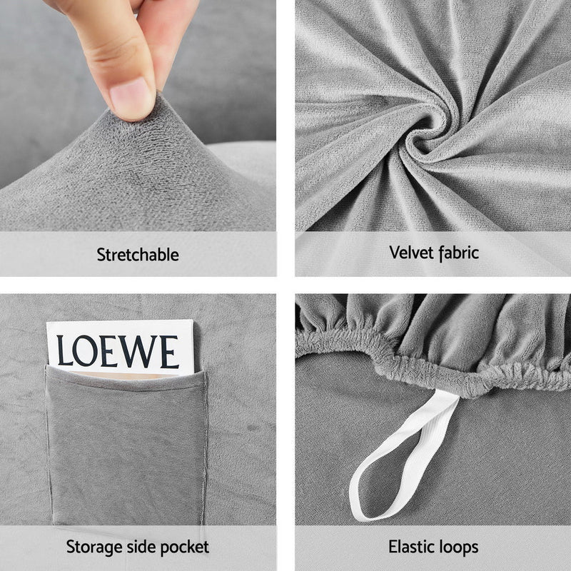 Artiss Recliner Chair Covers 1 Seater Velvet Grey - NuSea