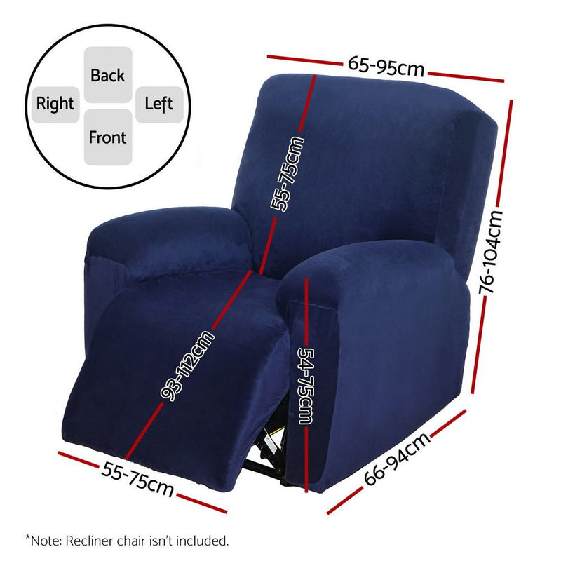 Artiss Recliner Chair Covers 1 Seater Velvet Navy - NuSea