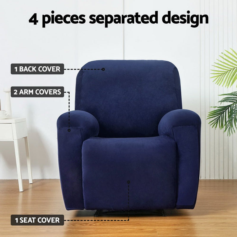 Artiss Recliner Chair Covers 1 Seater Velvet Navy - NuSea