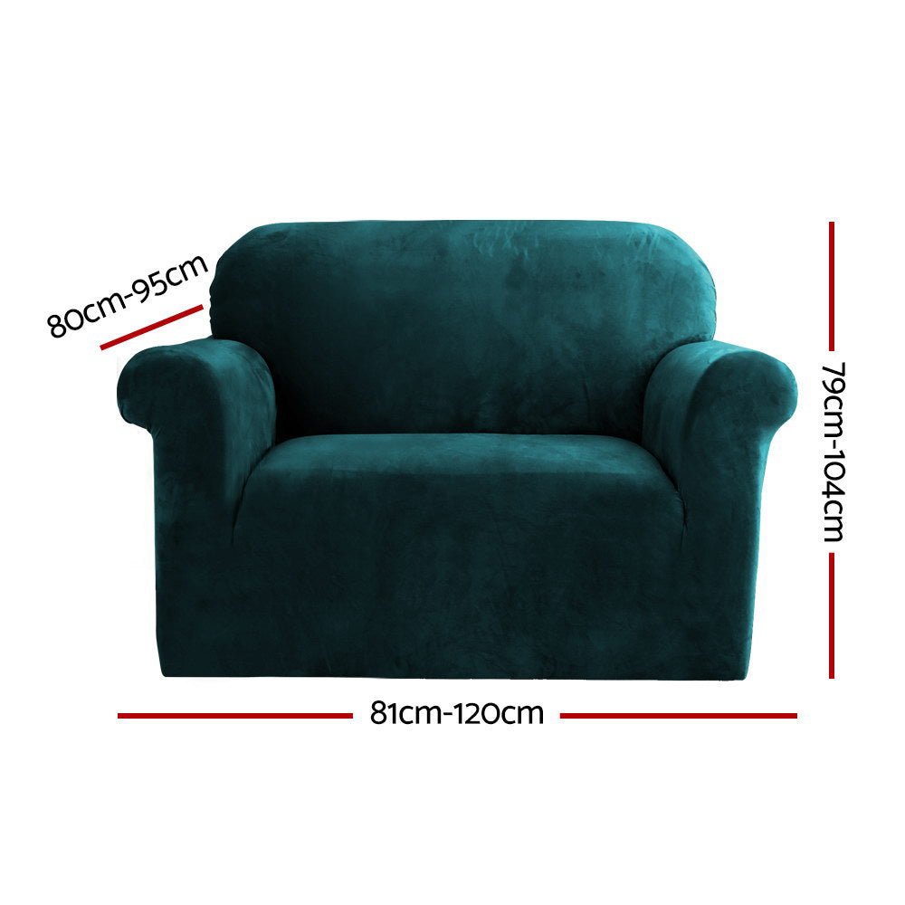 Artiss Sofa Cover Couch Covers 1 Seater Velvet Agate Green - NuSea