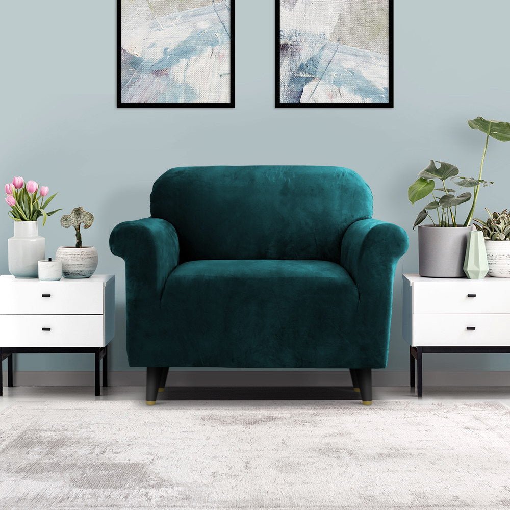Artiss Sofa Cover Couch Covers 1 Seater Velvet Agate Green - NuSea