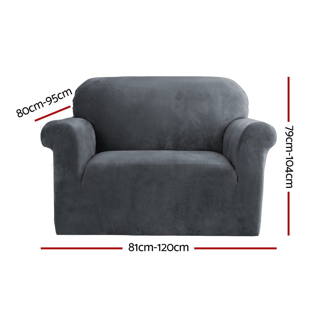 Artiss Sofa Cover Couch Covers 1 Seater Velvet Grey - NuSea