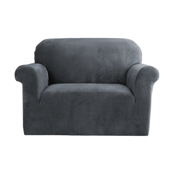 Artiss Sofa Cover Couch Covers 1 Seater Velvet Grey - NuSea