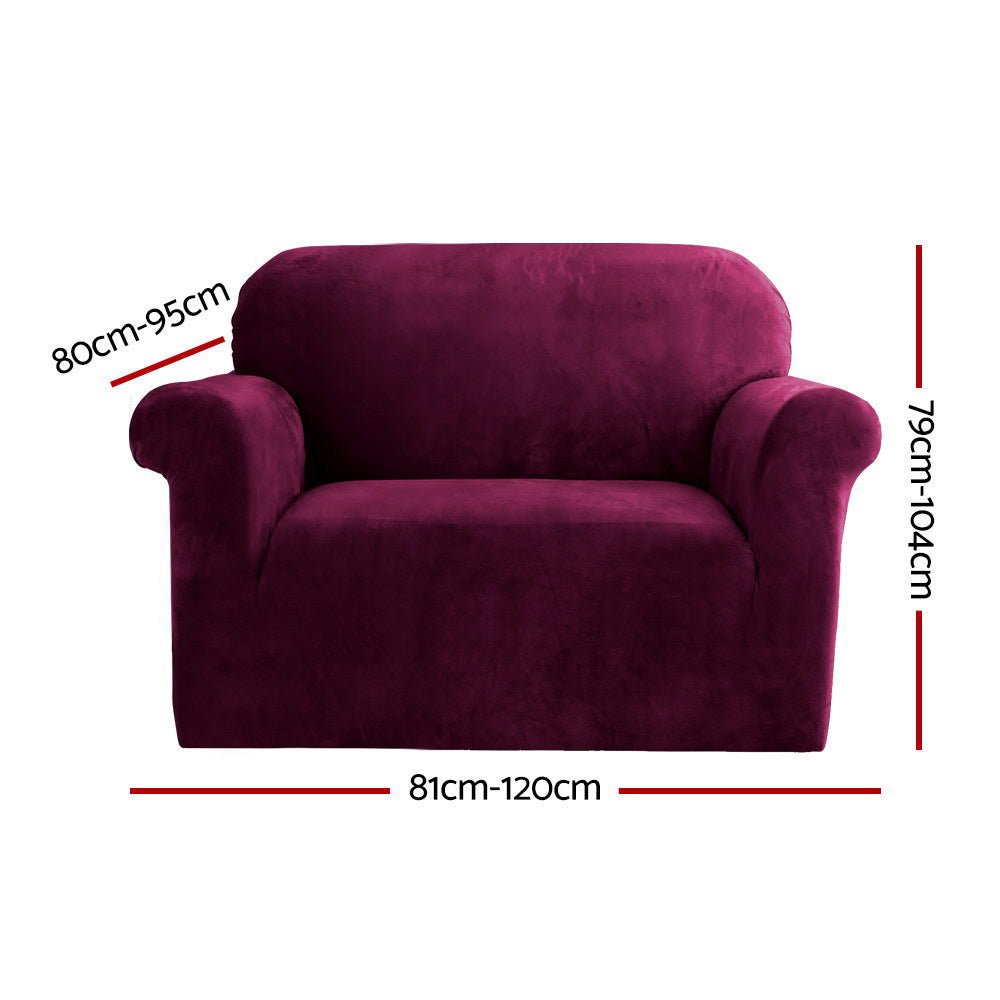 Artiss Sofa Cover Couch Covers 1 Seater Velvet Ruby Red - NuSea