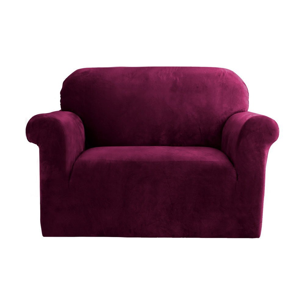 Artiss Sofa Cover Couch Covers 1 Seater Velvet Ruby Red - NuSea