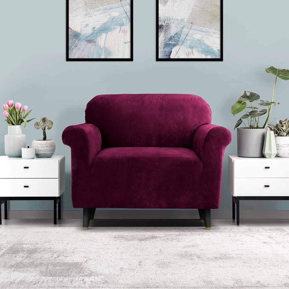 Artiss Sofa Cover Couch Covers 1 Seater Velvet Ruby Red - NuSea