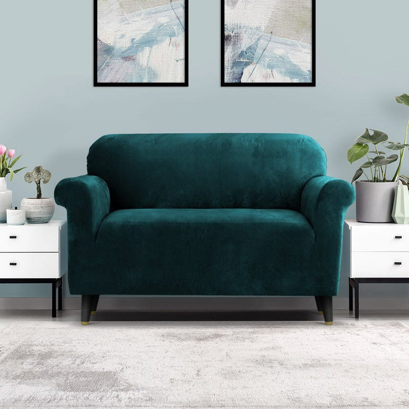 Artiss Sofa Cover Couch Covers 2 Seater Velvet Agate Green - NuSea
