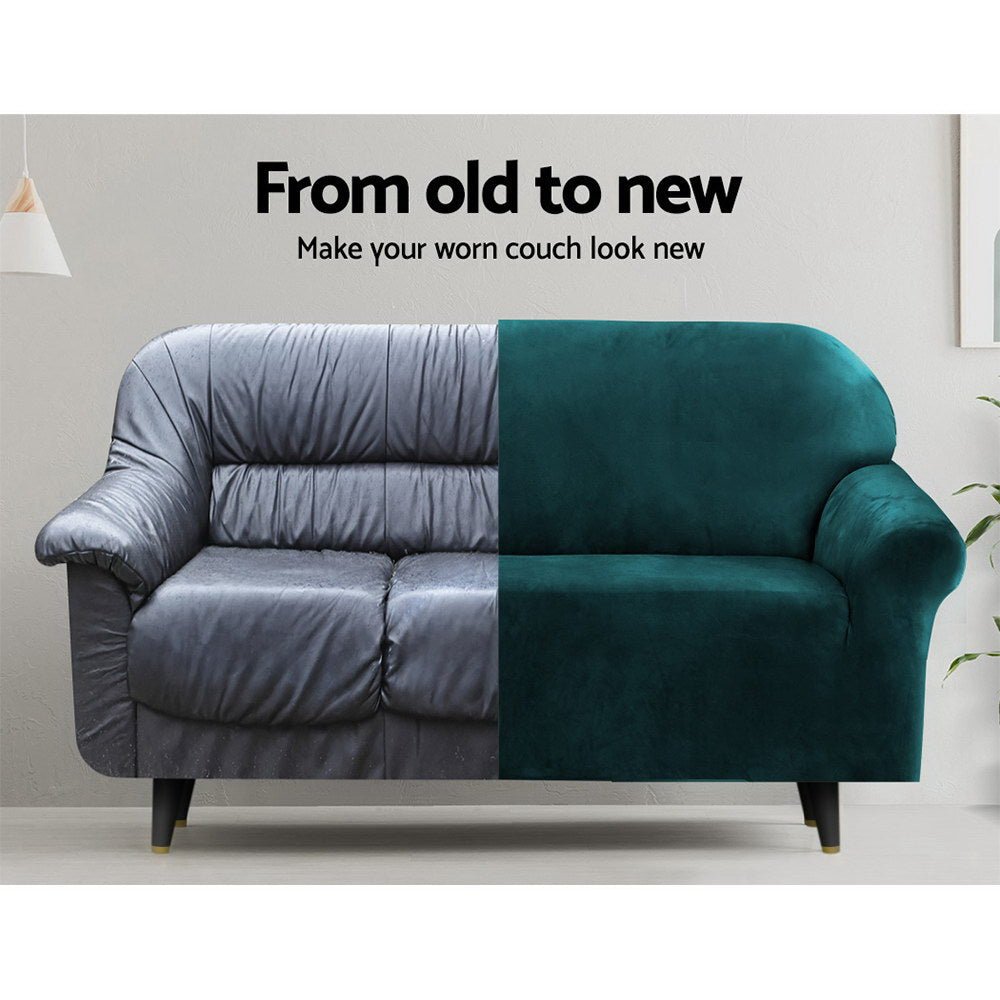 Artiss Sofa Cover Couch Covers 2 Seater Velvet Agate Green - NuSea