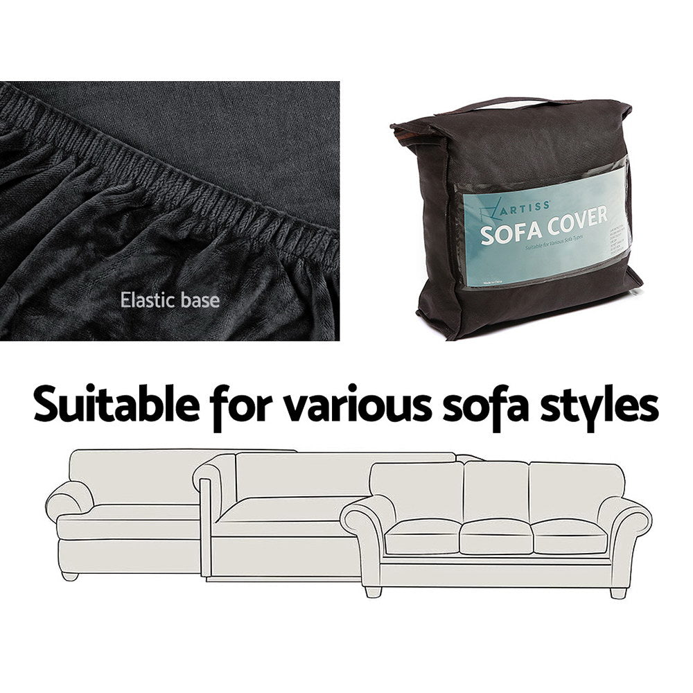 Artiss Sofa Cover Couch Covers 2 Seater Velvet Black - NuSea