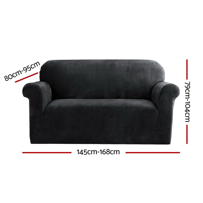 Artiss Sofa Cover Couch Covers 2 Seater Velvet Black - NuSea