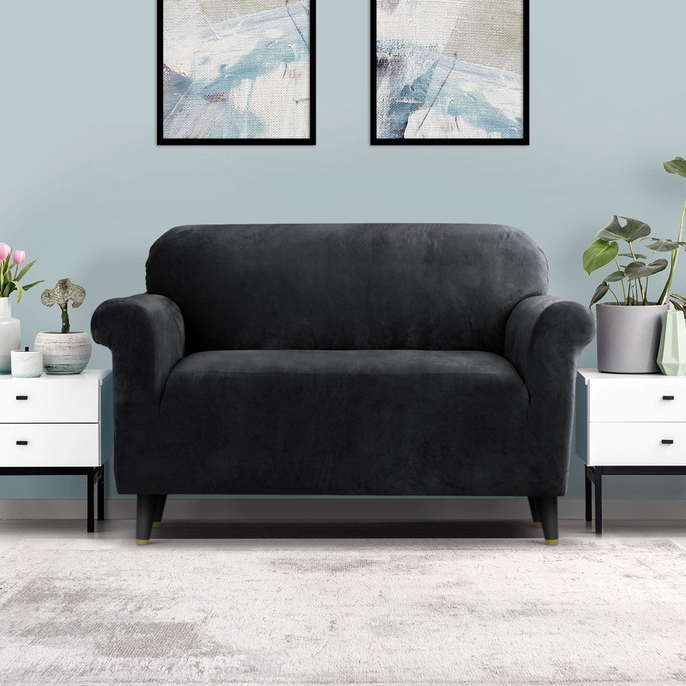 Artiss Sofa Cover Couch Covers 2 Seater Velvet Black - NuSea