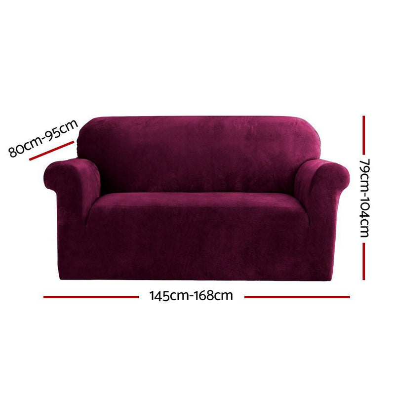 Artiss Sofa Cover Couch Covers 2 Seater Velvet Ruby Red - NuSea