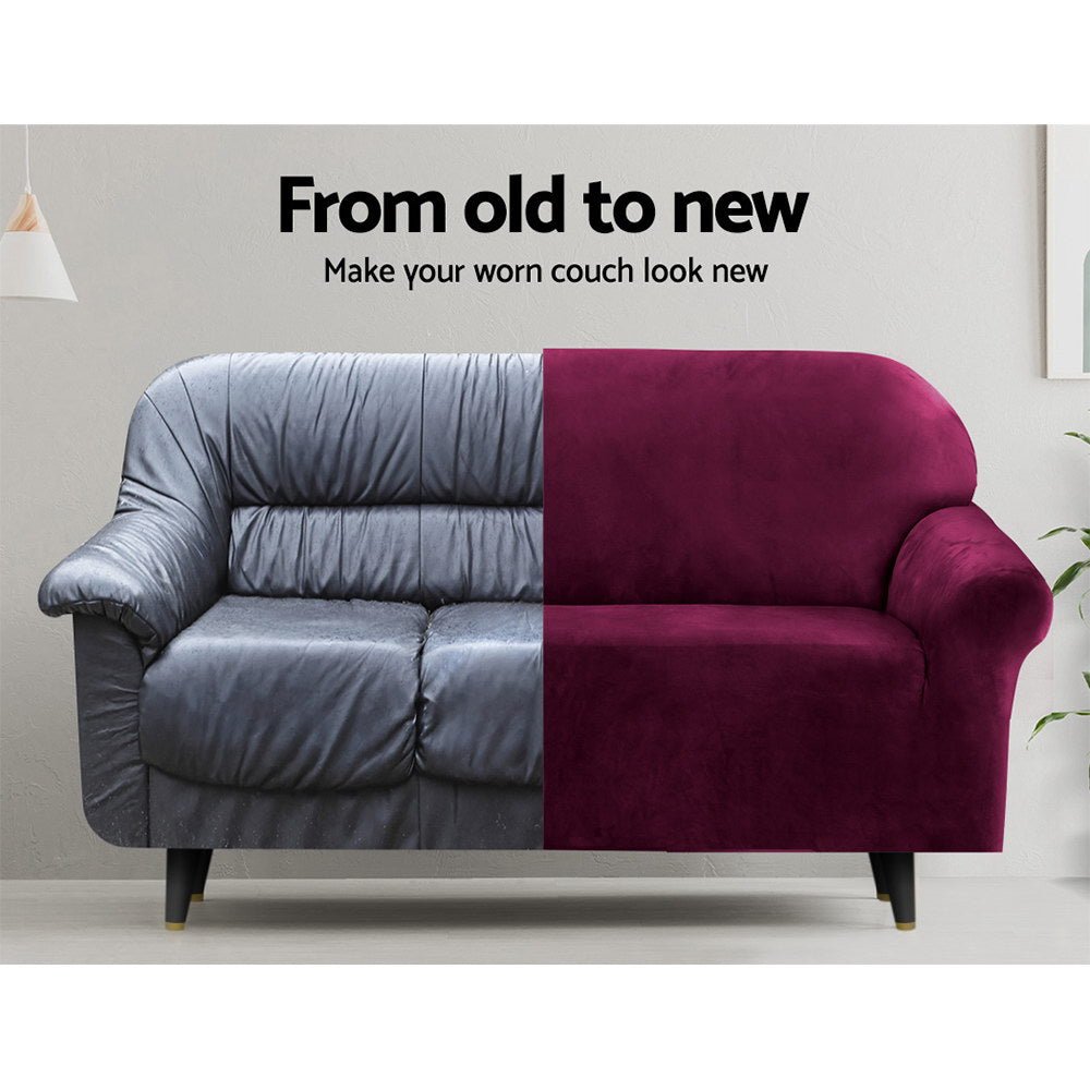 Artiss Sofa Cover Couch Covers 2 Seater Velvet Ruby Red - NuSea