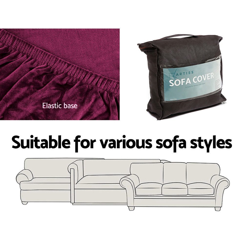 Artiss Sofa Cover Couch Covers 2 Seater Velvet Ruby Red - NuSea