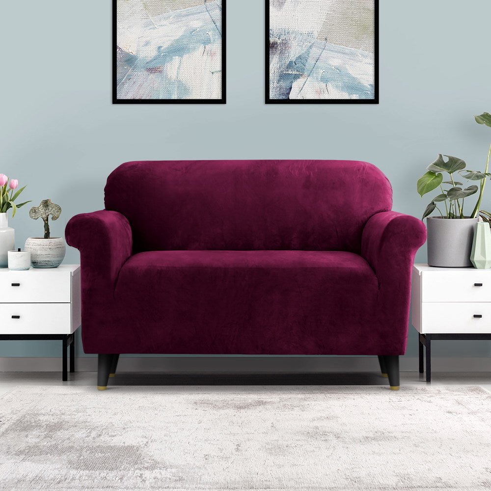 Artiss Sofa Cover Couch Covers 2 Seater Velvet Ruby Red - NuSea