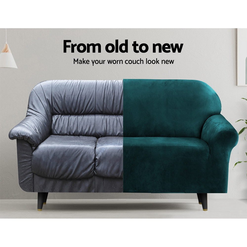 Artiss Sofa Cover Couch Covers 3 Seater Velvet Agate Green - NuSea