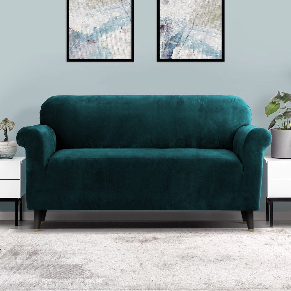 Artiss Sofa Cover Couch Covers 3 Seater Velvet Agate Green - NuSea