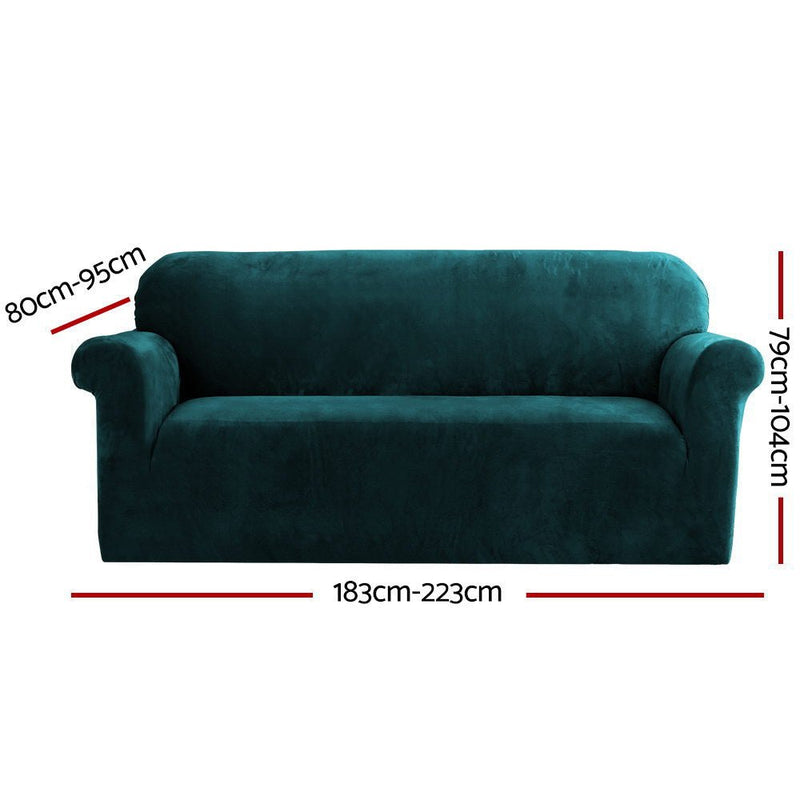 Artiss Sofa Cover Couch Covers 3 Seater Velvet Agate Green - NuSea
