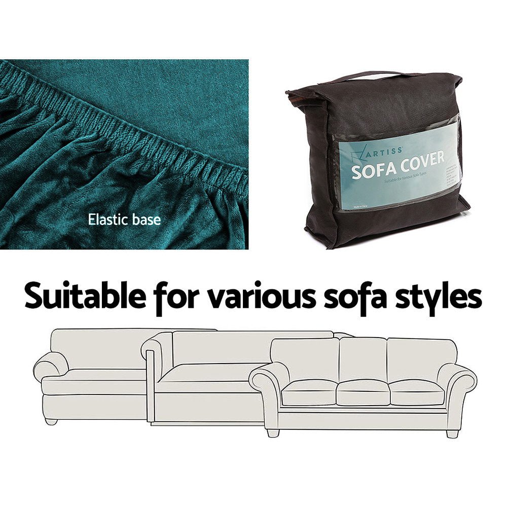 Artiss Sofa Cover Couch Covers 3 Seater Velvet Agate Green - NuSea