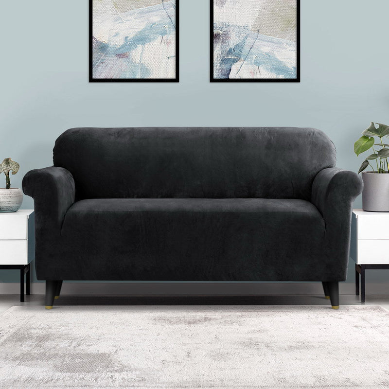 Artiss Sofa Cover Couch Covers 3 Seater Velvet Black - NuSea