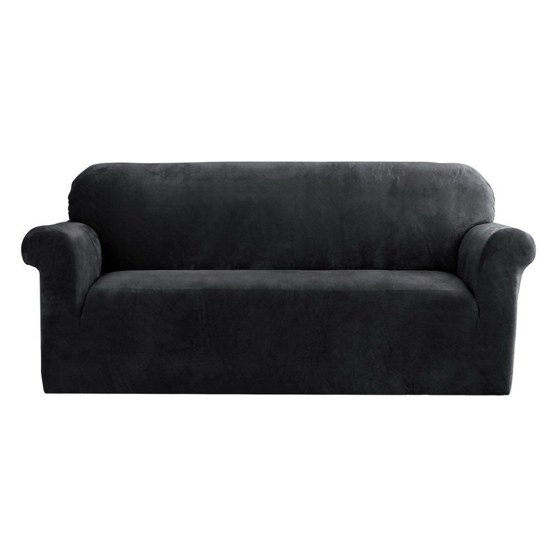 Artiss Sofa Cover Couch Covers 3 Seater Velvet Black - NuSea