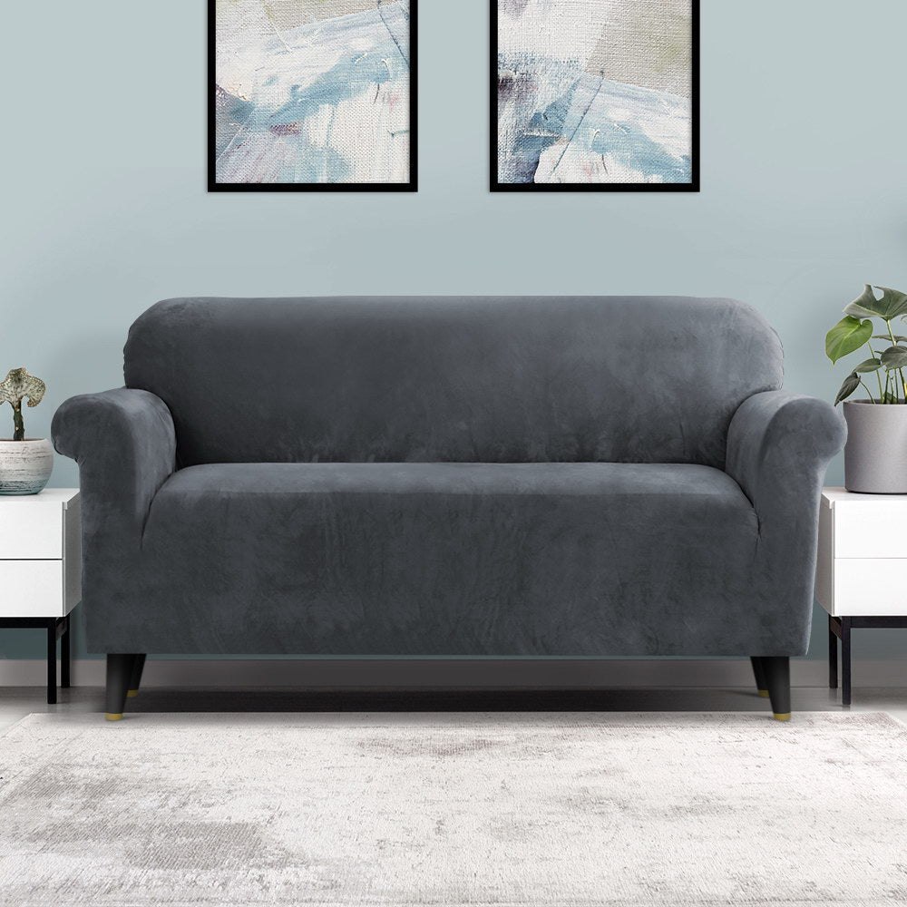 Artiss Sofa Cover Couch Covers 3 Seater Velvet Grey - NuSea