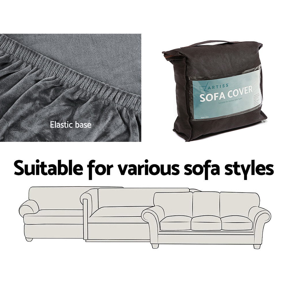 Artiss Sofa Cover Couch Covers 3 Seater Velvet Grey - NuSea