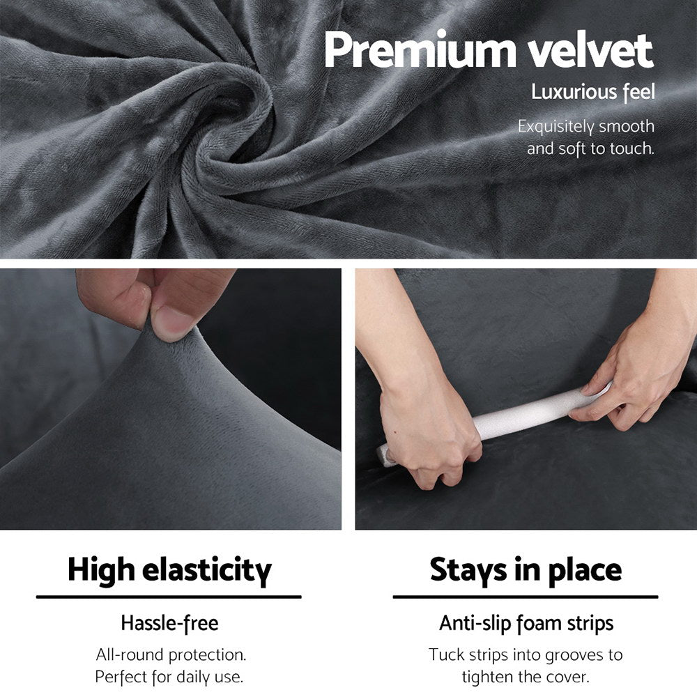Artiss Sofa Cover Couch Covers 3 Seater Velvet Grey - NuSea