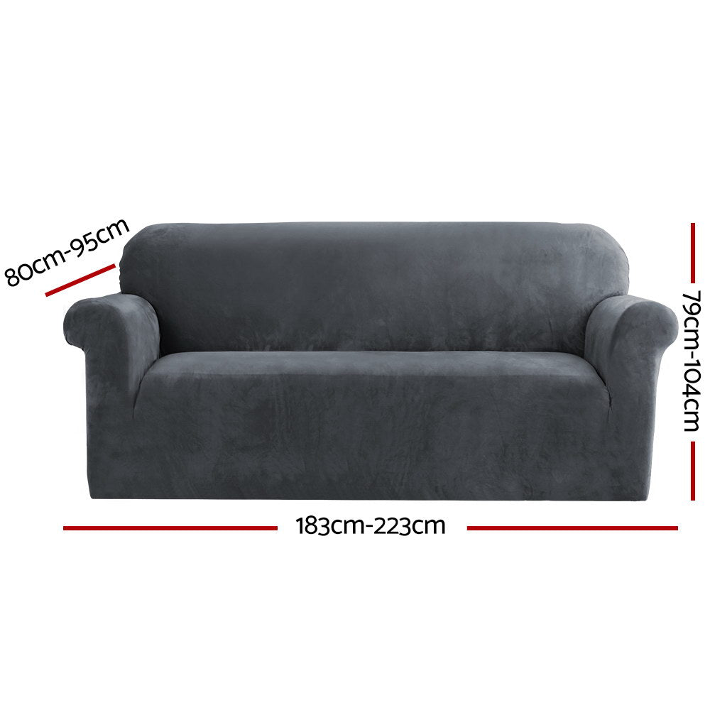 Artiss Sofa Cover Couch Covers 3 Seater Velvet Grey - NuSea