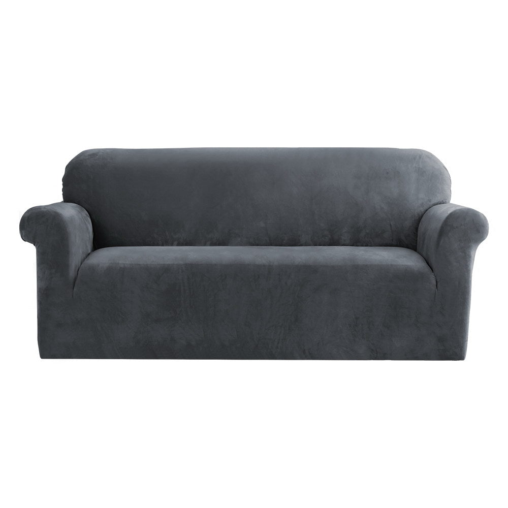 Artiss Sofa Cover Couch Covers 3 Seater Velvet Grey - NuSea