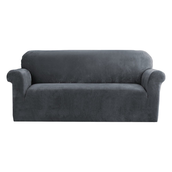 Artiss Sofa Cover Couch Covers 3 Seater Velvet Grey - NuSea