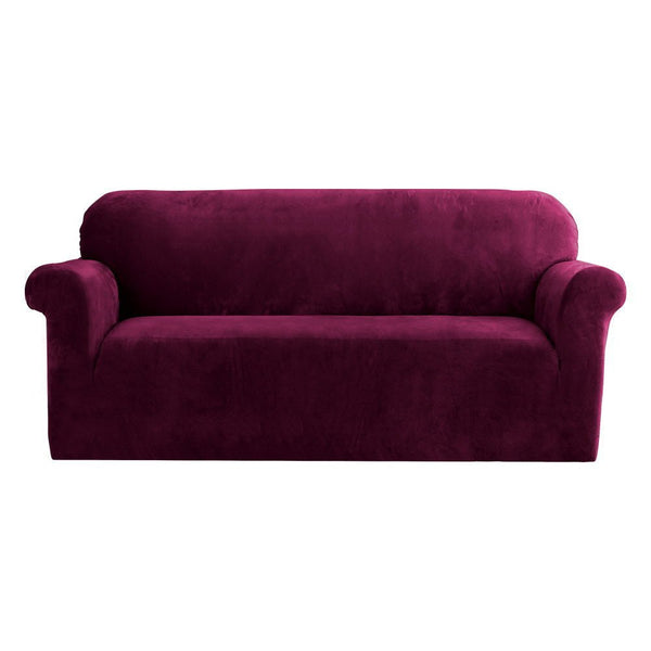 Artiss Sofa Cover Couch Covers 3 Seater Velvet Ruby Red - NuSea