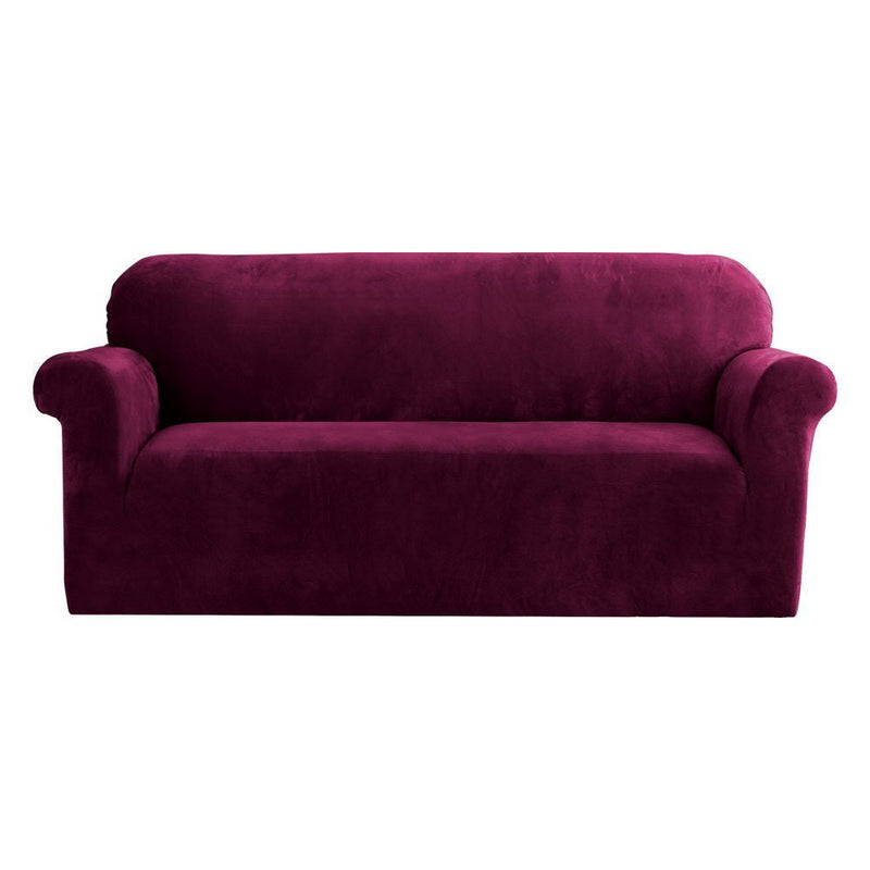 Artiss Sofa Cover Couch Covers 3 Seater Velvet Ruby Red - NuSea