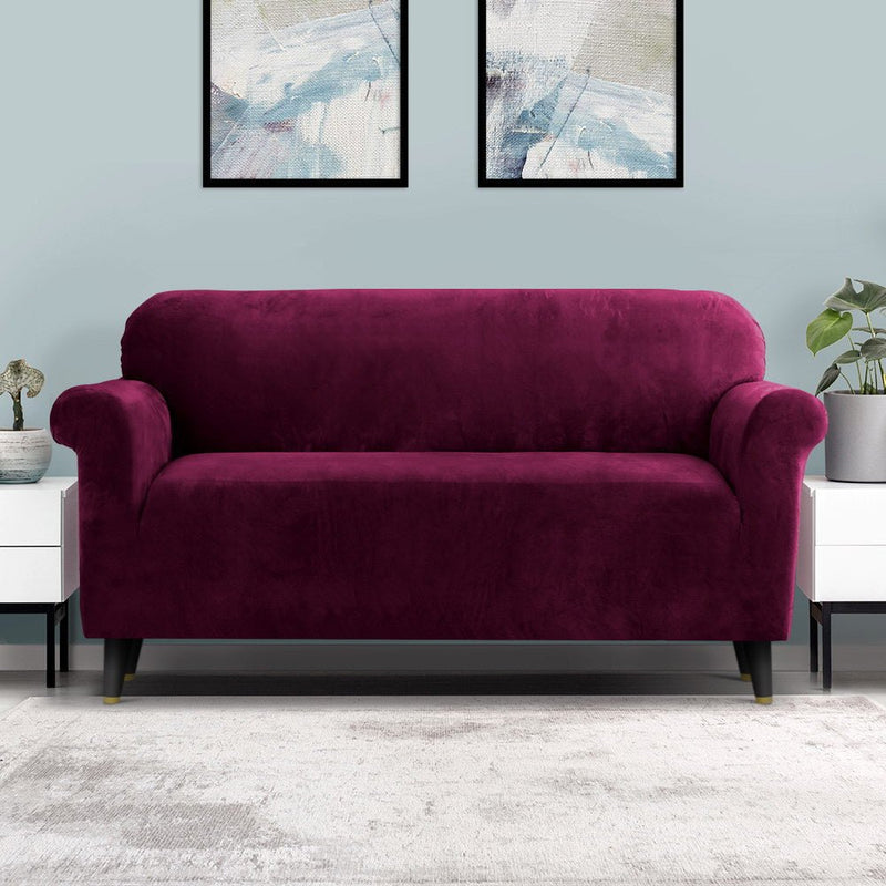 Artiss Sofa Cover Couch Covers 3 Seater Velvet Ruby Red - NuSea