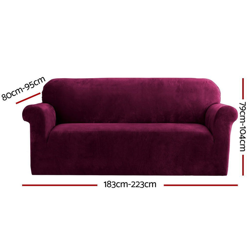 Artiss Sofa Cover Couch Covers 3 Seater Velvet Ruby Red - NuSea