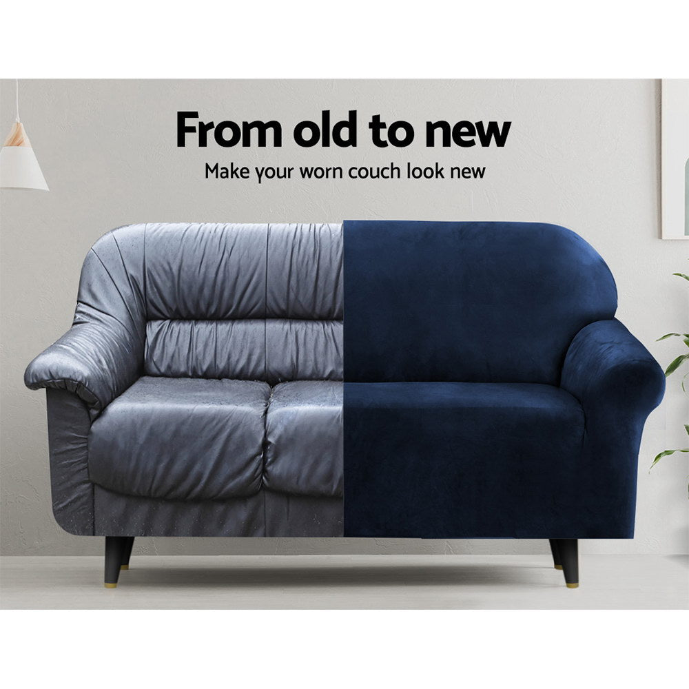 Artiss Sofa Cover Couch Covers 3 Seater Velvet Sapphire - NuSea
