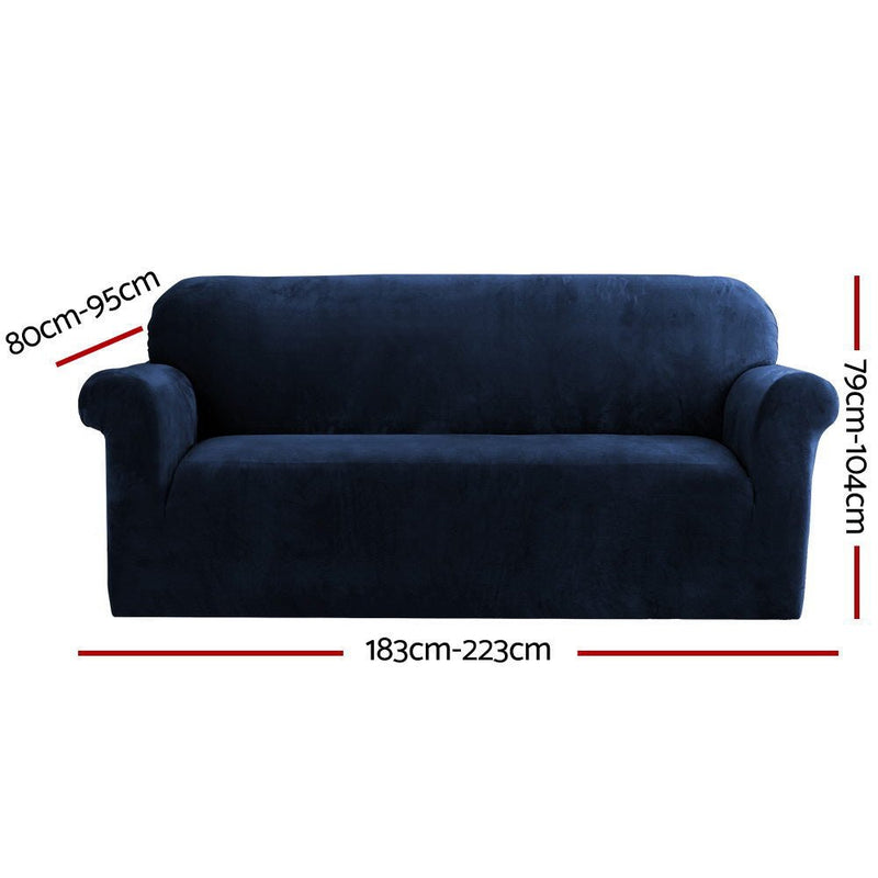 Artiss Sofa Cover Couch Covers 3 Seater Velvet Sapphire - NuSea