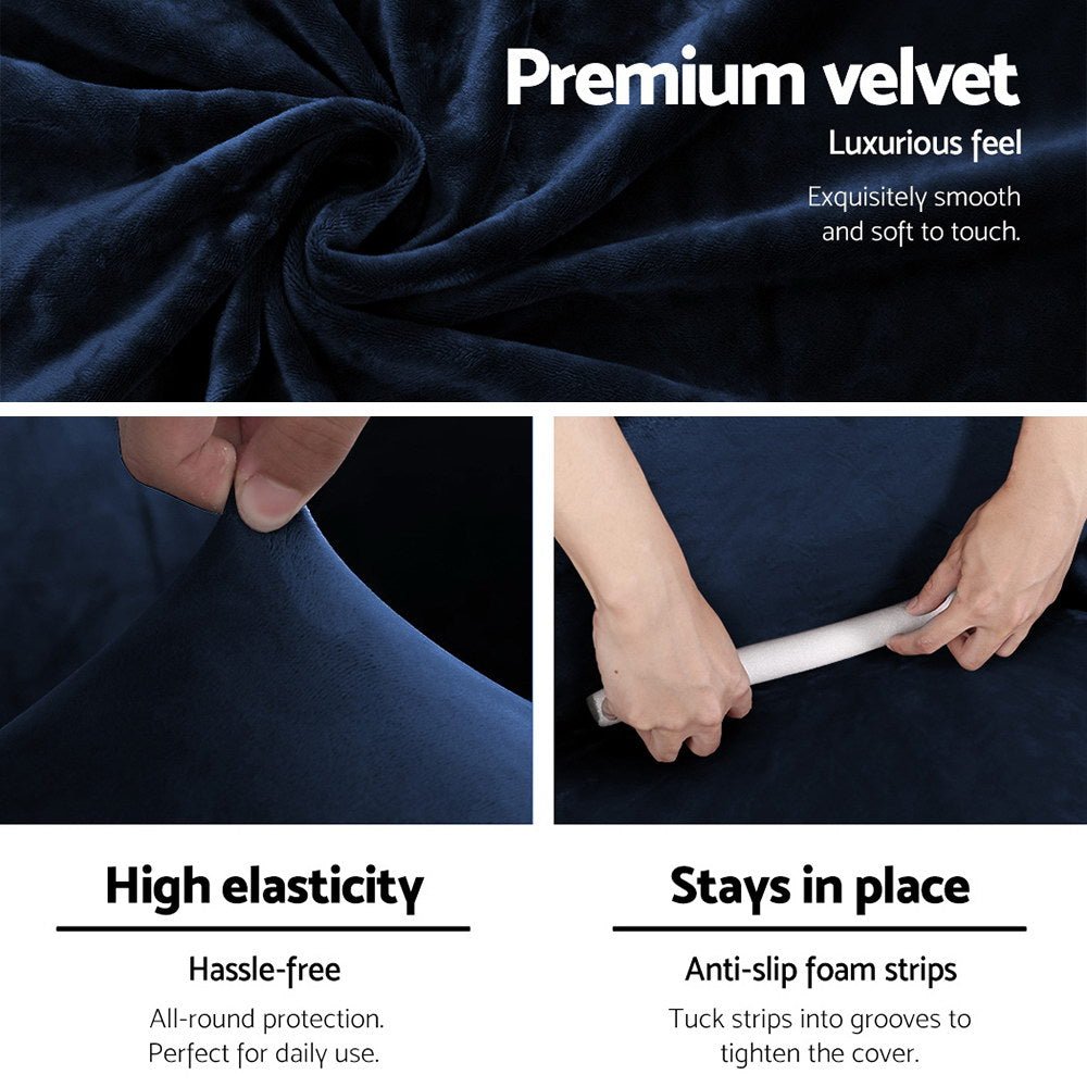 Artiss Sofa Cover Couch Covers 3 Seater Velvet Sapphire - NuSea