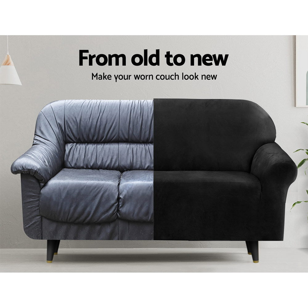 Artiss Sofa Cover Couch Covers 4 Seater Velvet Black - NuSea