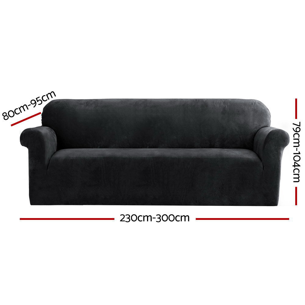 Artiss Sofa Cover Couch Covers 4 Seater Velvet Black - NuSea