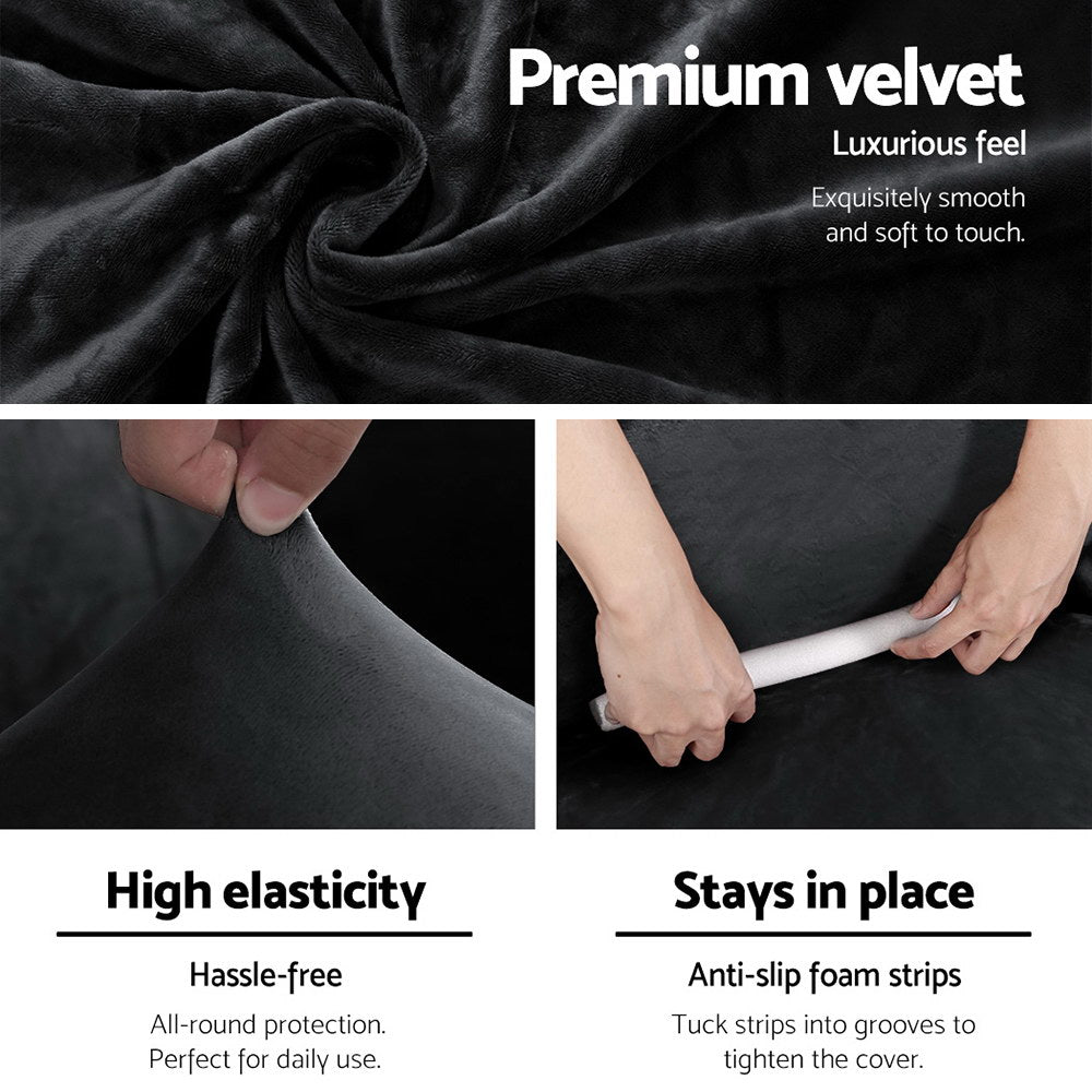 Artiss Sofa Cover Couch Covers 4 Seater Velvet Black - NuSea