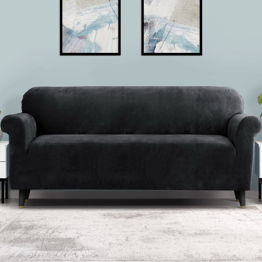 Artiss Sofa Cover Couch Covers 4 Seater Velvet Black - NuSea