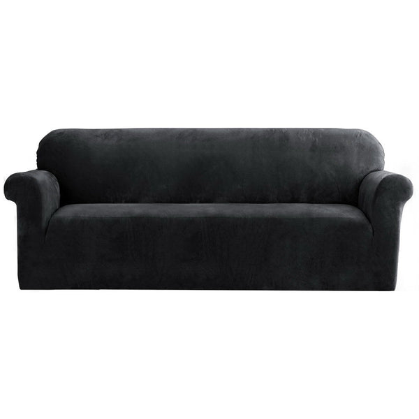 Artiss Sofa Cover Couch Covers 4 Seater Velvet Black - NuSea