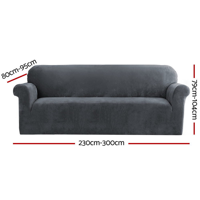 Artiss Sofa Cover Couch Covers 4 Seater Velvet Grey - NuSea