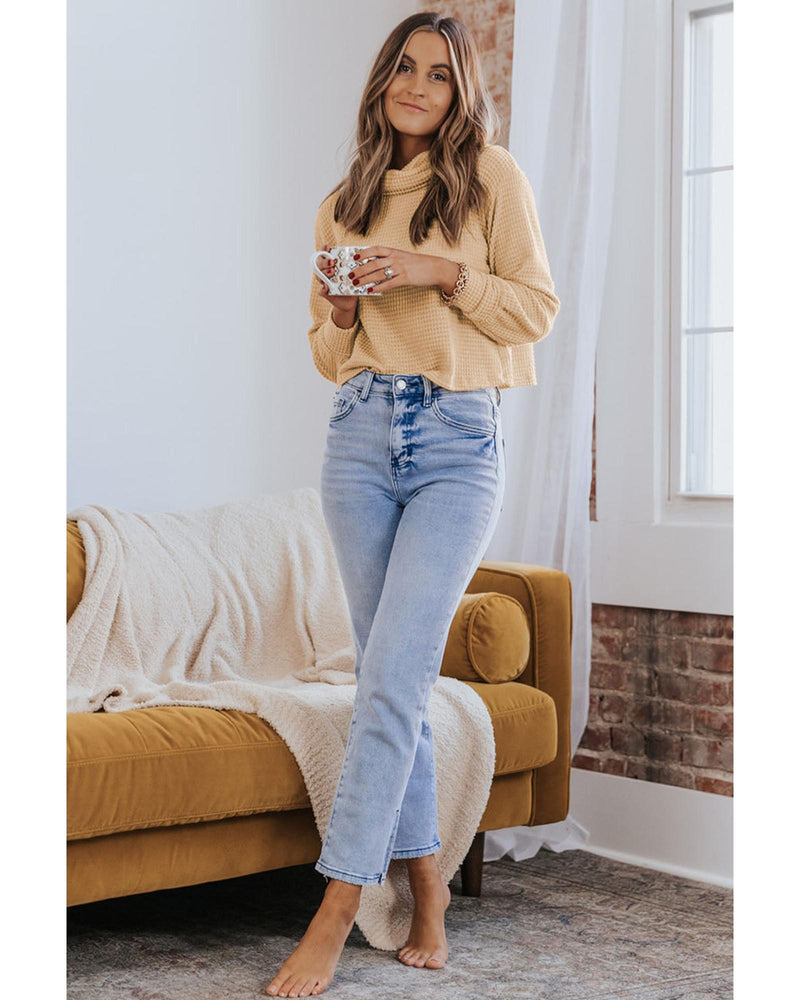 Azura Exchange Apricot Waffle Knit Turtleneck Top - L - NuSea