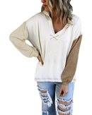 Azura Exchange Colorblock V Neck Long Sleeve Hoodie - S - NuSea