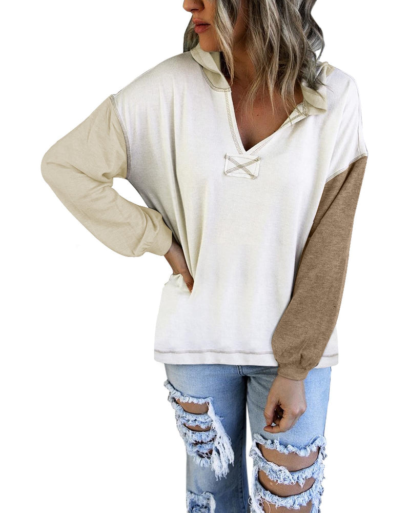 Azura Exchange Colorblock V Neck Long Sleeve Hoodie - S - NuSea