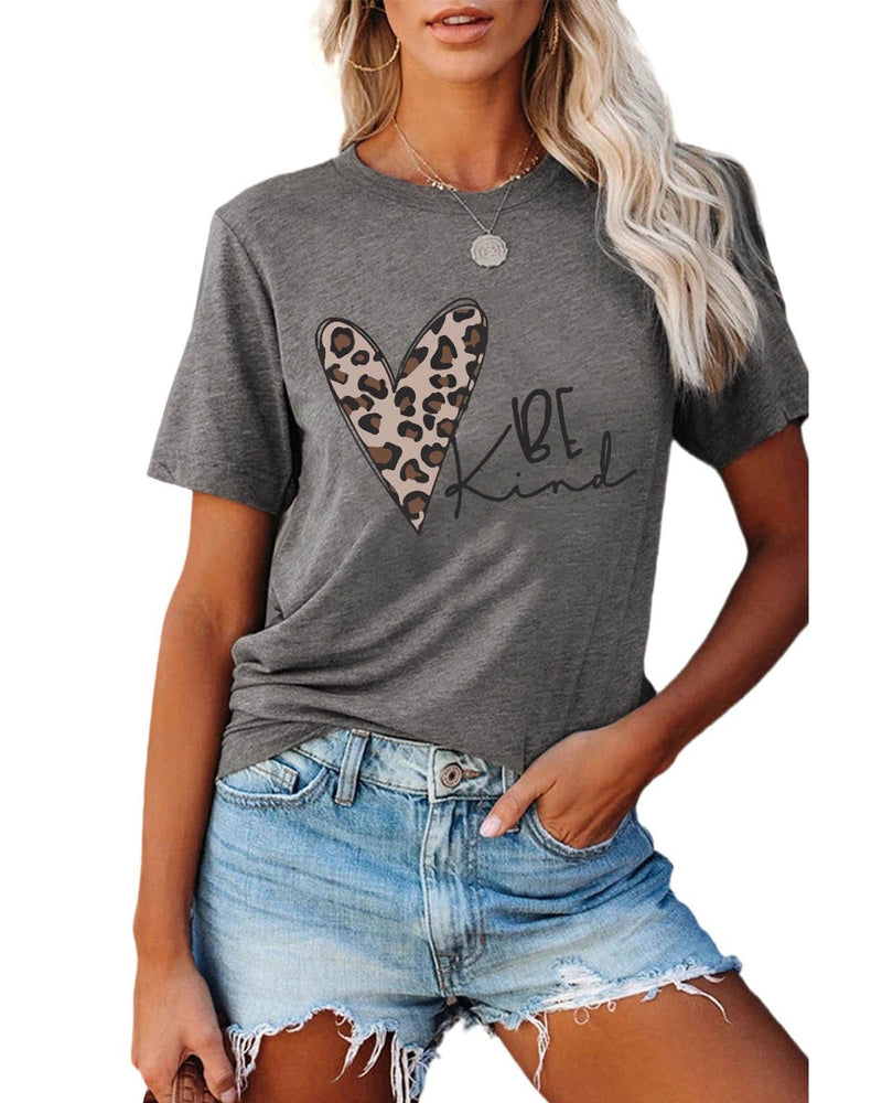 Azura Exchange Leopard Heart Shape Print Short Sleeve T - shirt - L - NuSea